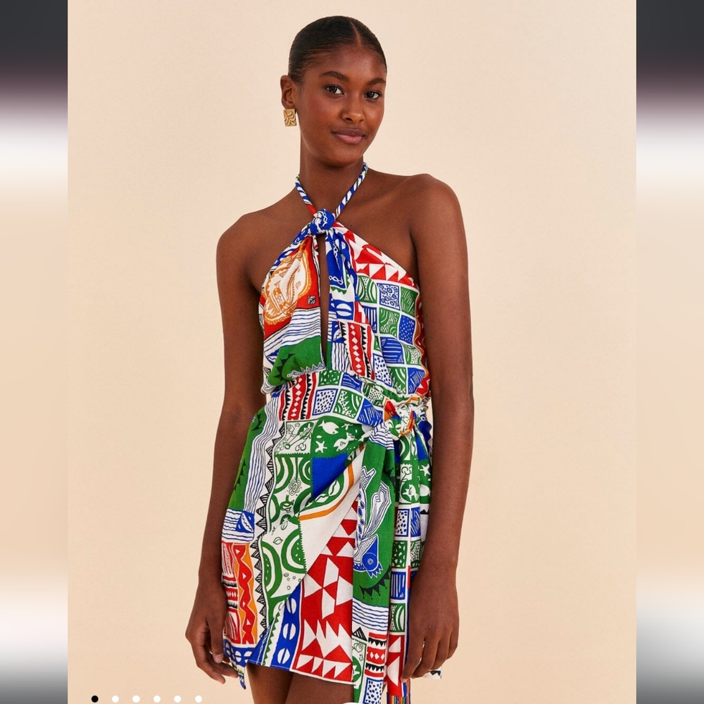 NWT FARM Rio Off White Pitta Colours Mini Dress